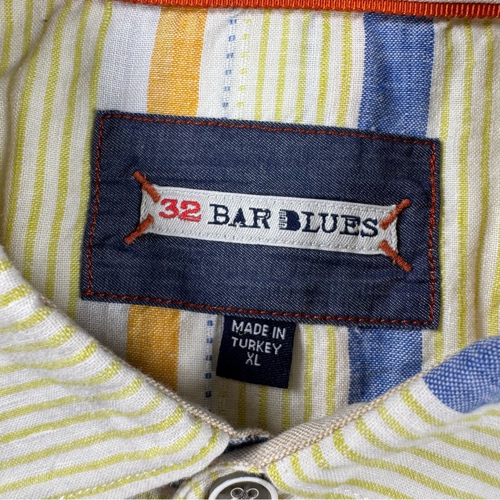 32 Bar Blues‎ Men’s XL Linen Cotton Striped Short Sleeve Shirt - Picture 5 of 10